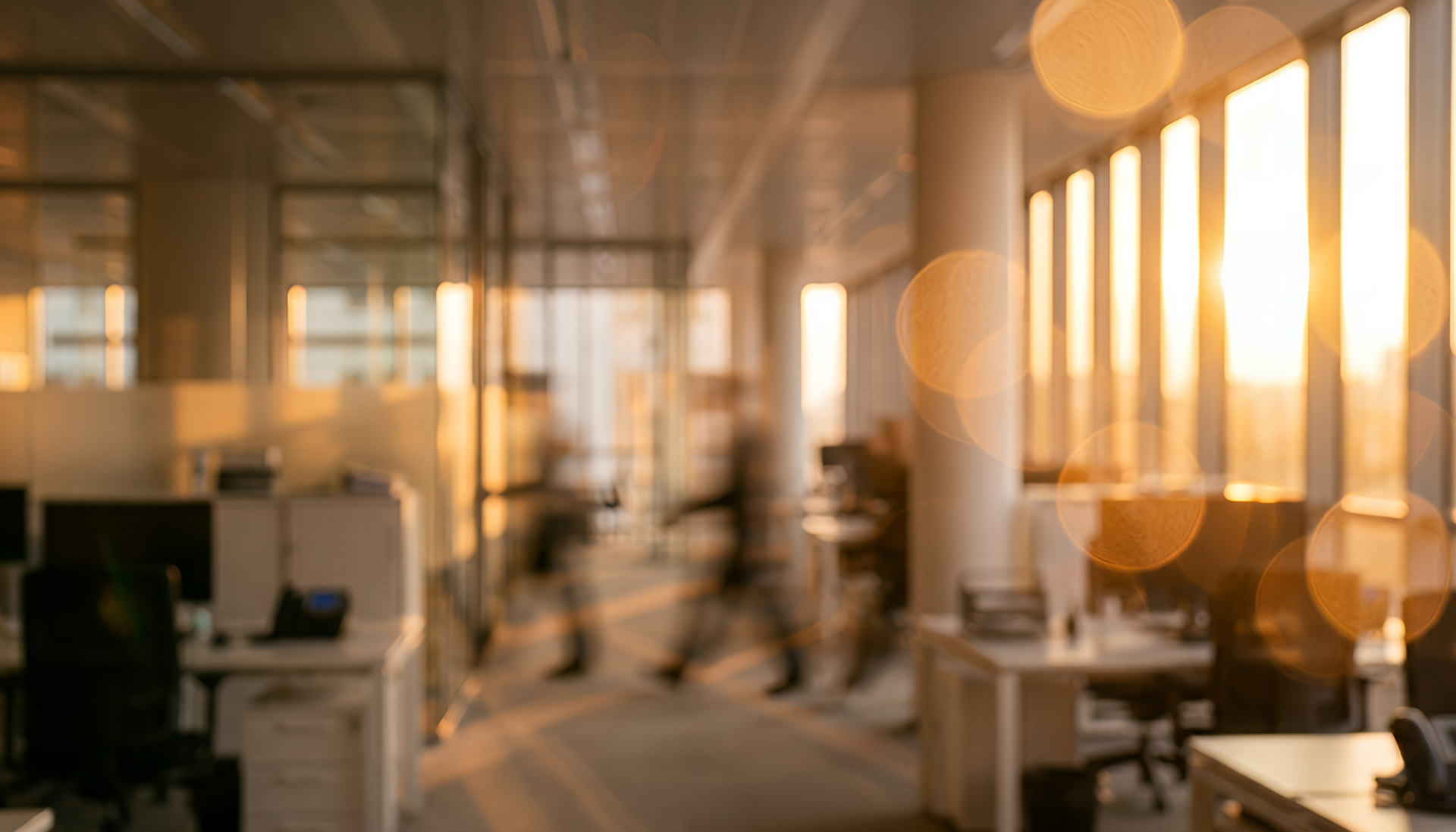 Warm modern office at golden hour